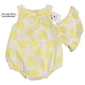 NEW Absorba 3-6m Yellow Sunburst Bubble Romper & Hat Set